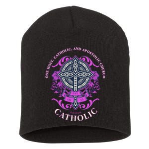 Roman Catholic One Holy Apostolic Cross Gift Short Acrylic Beanie