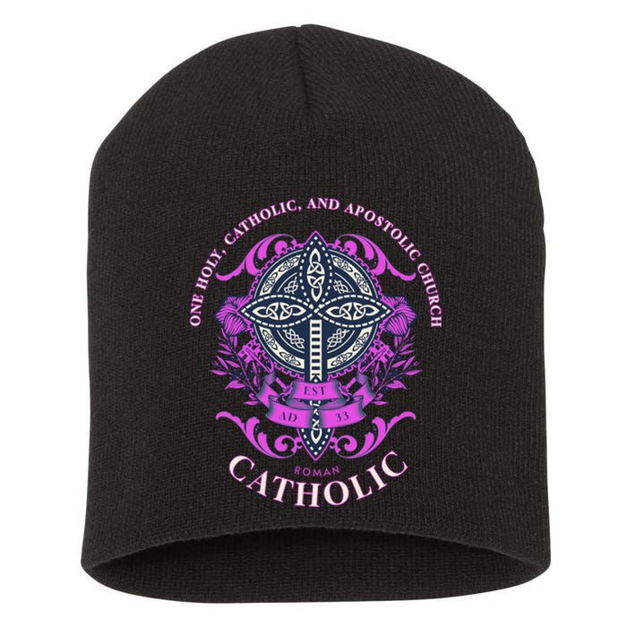 Roman Catholic One Holy Apostolic Cross Gift Short Acrylic Beanie