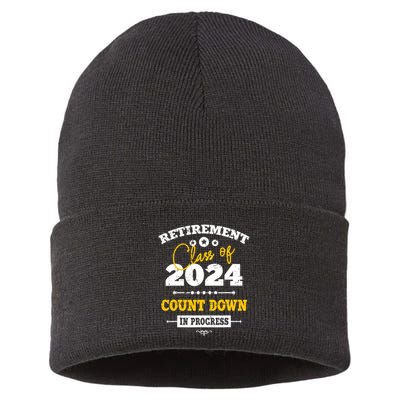 Retirement Class Of 2024 Count Down Funny Retiring Teacher Sustainable Knit Beanie