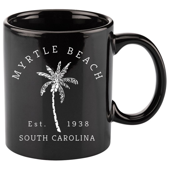 Retro Cool Original Myrtle Beach SC Palm Tree Novelty 11oz C Handle Ceramic Mug