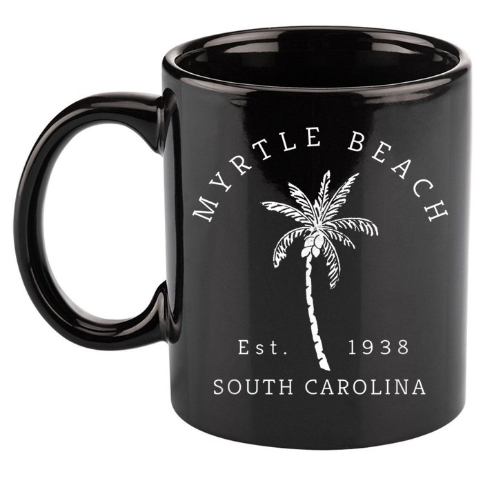 Retro Cool Original Myrtle Beach SC Palm Tree Novelty 11oz C Handle Ceramic Mug