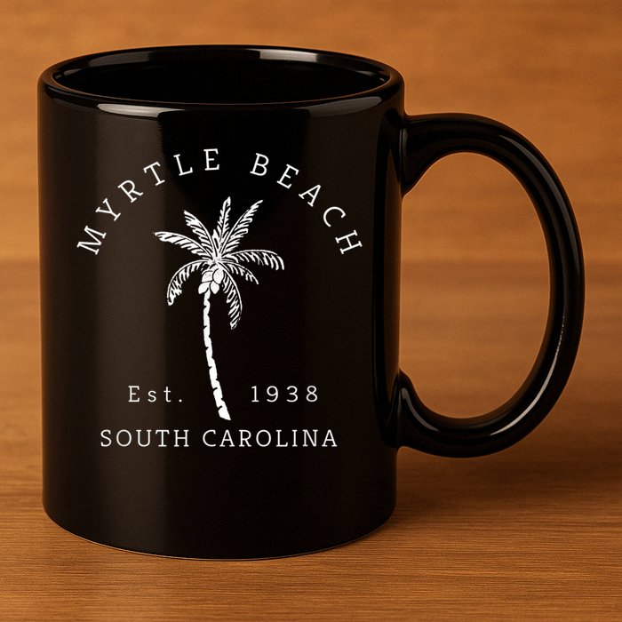 Retro Cool Original Myrtle Beach SC Palm Tree Novelty 11oz C Handle Ceramic Mug