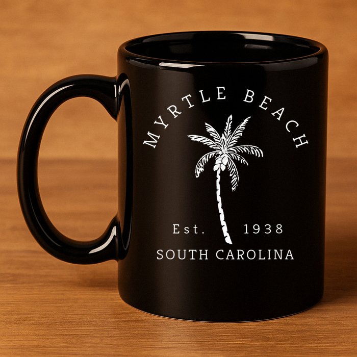 Retro Cool Original Myrtle Beach SC Palm Tree Novelty 11oz C Handle Ceramic Mug