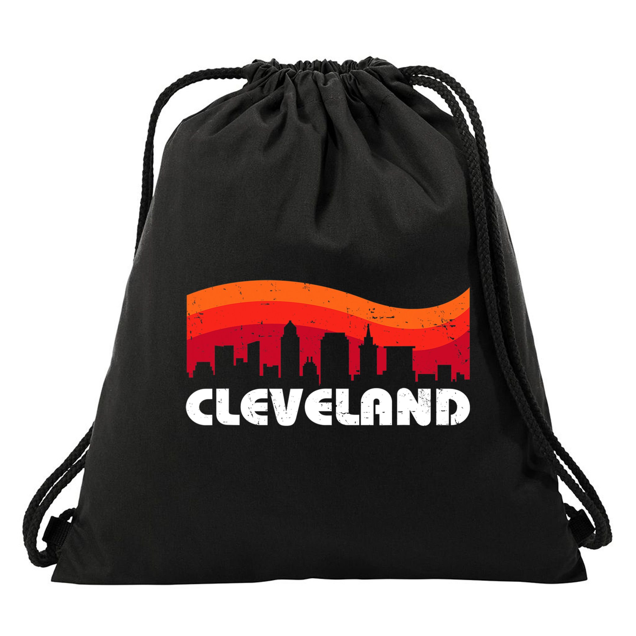 Retro Cleveland Ohio City Skyline vintage CLE souvenir Drawstring Bag