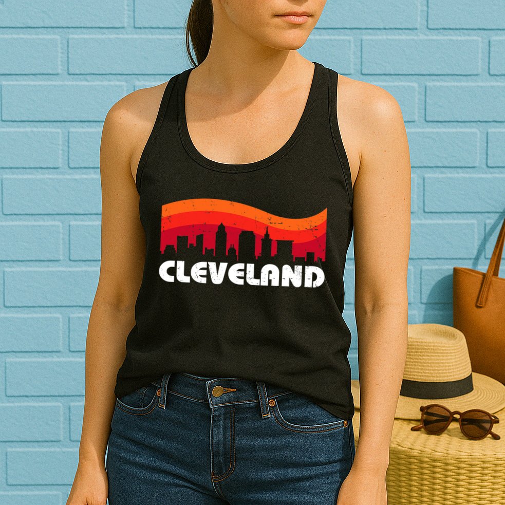 Retro Cleveland Ohio City Skyline vintage CLE souvenir Womens Tank Top