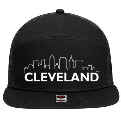 Retro Cleveland Ohio City Skyline Vintage CLE Souvenir 7 Panel Mesh Trucker Snapback Hat