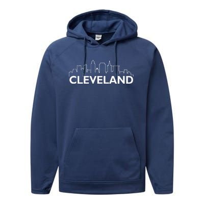 Retro Cleveland Ohio City Skyline Vintage CLE Souvenir Performance Fleece Hoodie