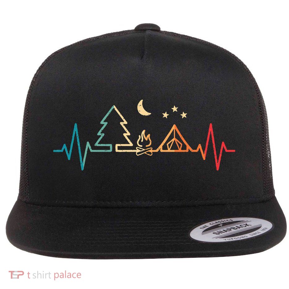 Retro Camping Outdoor Heartbeat Nature Camper Hiking Flatbill Hat