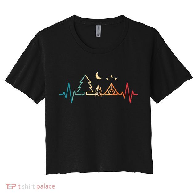 Retro Camping Outdoor Heartbeat Nature Camper Hiking Crop Top