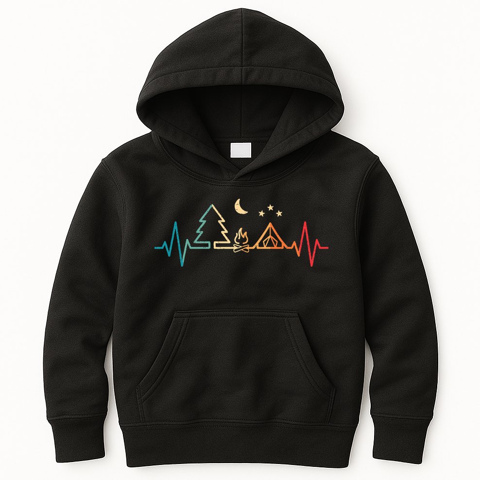 Retro Camping Outdoor Heartbeat Nature Camper Hiking Kids Hoodie