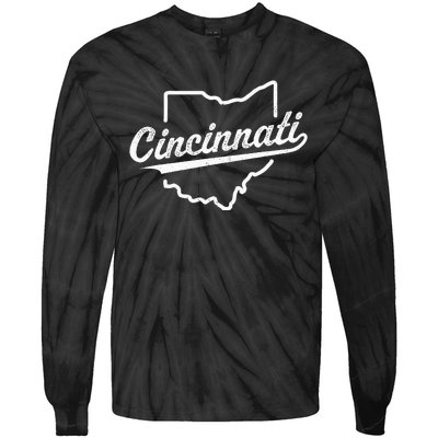 Retro Cincinnati Ohio 1788 Vintage Script Throwback Tie-Dye Long Sleeve Shirt