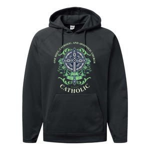 Roman Catholic One Holy Apostolic Cross Gift Performance Fleece Hoodie