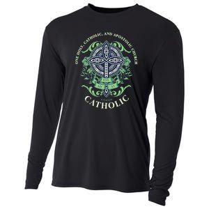 Roman Catholic One Holy Apostolic Cross Gift Cooling Performance Long Sleeve Crew