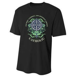 Roman Catholic One Holy Apostolic Cross Gift Performance Sprint T-Shirt