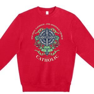 Roman Catholic One Holy Apostolic Cross Gift Premium Crewneck Sweatshirt