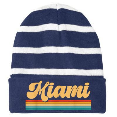 Retro City Of Miami Florida Striped Beanie with Solid Band