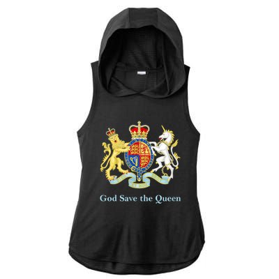 Royal Coat Of Arms, God Save The Queen Ladies PosiCharge Tri-Blend Wicking Draft Hoodie Tank