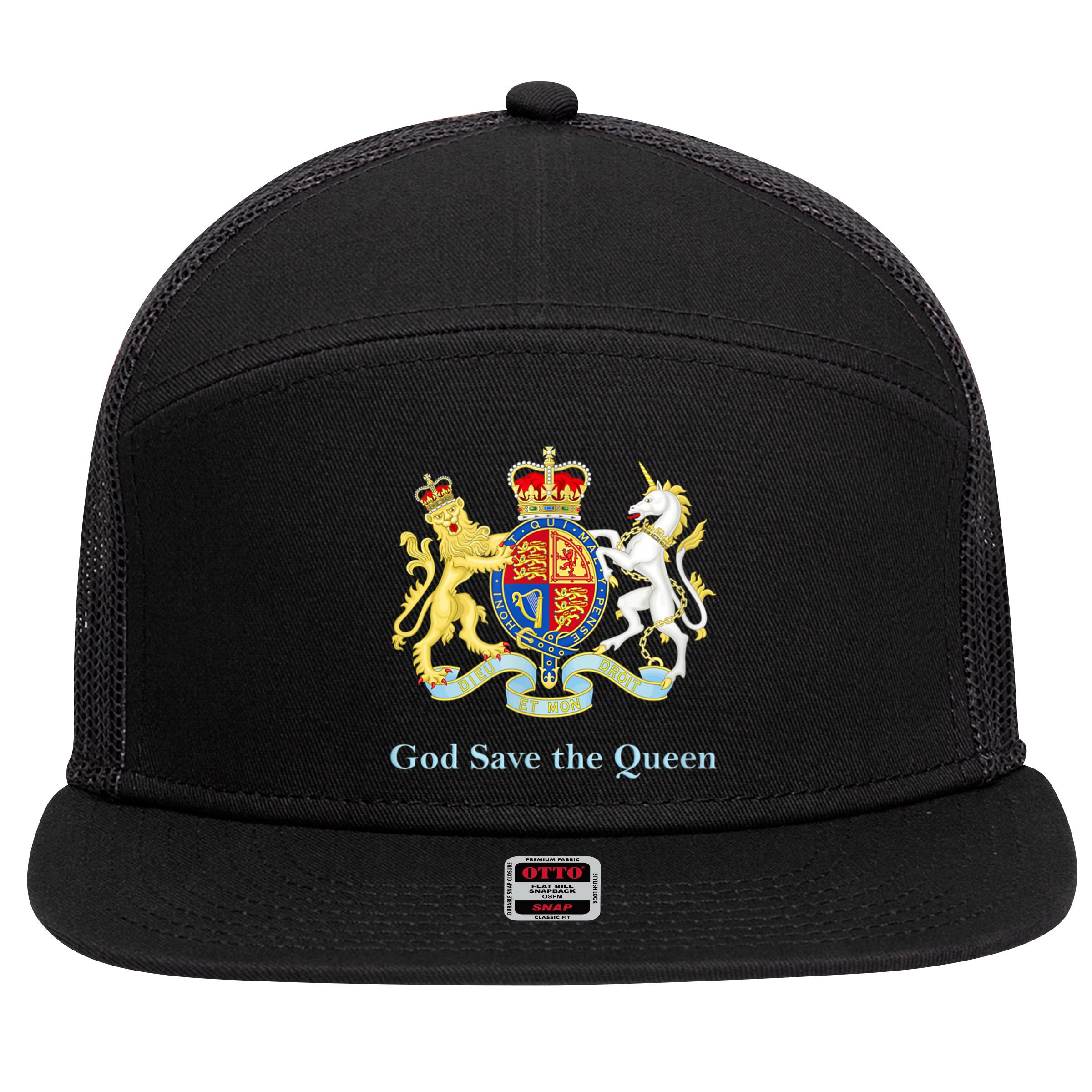Royal Coat Of Arms, God Save The Queen 7 Panel Mesh Trucker Snapback Hat