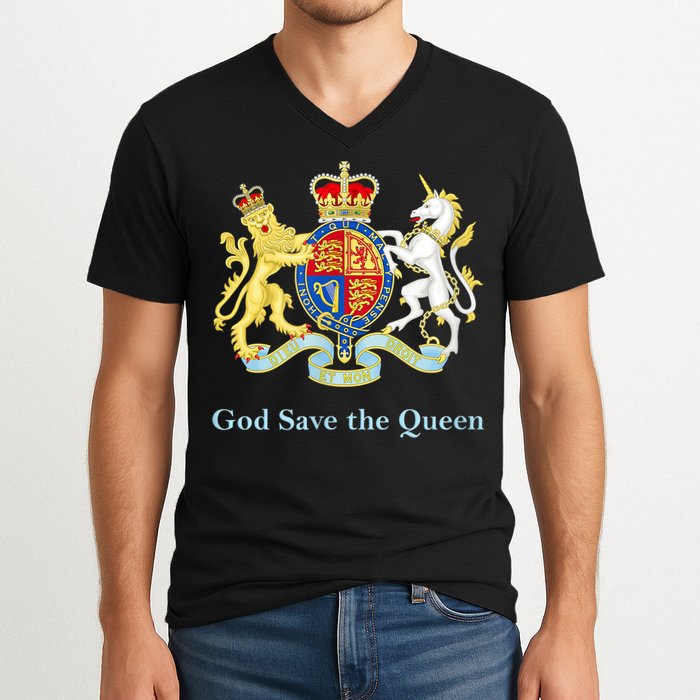 Royal Coat Of Arms, God Save The Queen V-Neck T-Shirt