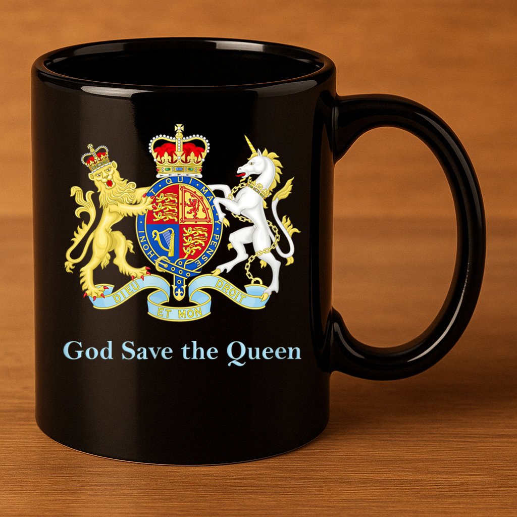 Royal Coat Of Arms, God Save The Queen 11oz C Handle Ceramic Mug