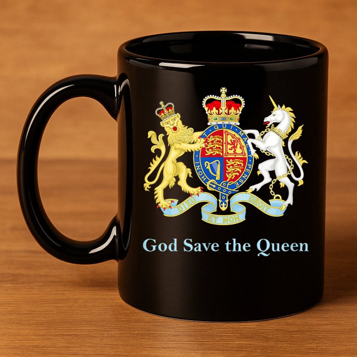 Royal Coat Of Arms, God Save The Queen 11oz C Handle Ceramic Mug