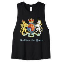 Royal Coat Of Arms, God Save The Queen Women's Racerback Cropped Tank