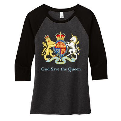 Royal Coat Of Arms, God Save The Queen Women's Tri-Blend 3/4-Sleeve Raglan Shirt