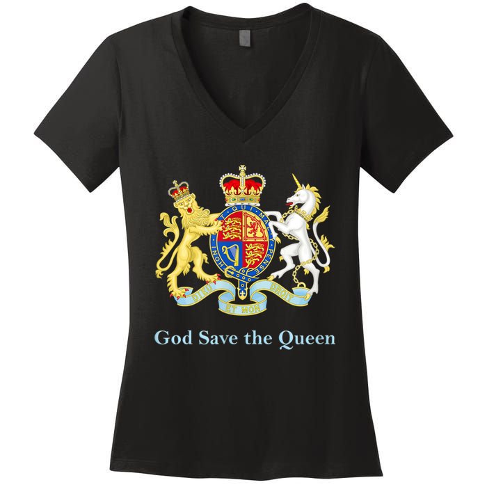 Royal Coat Of Arms, God Save The Queen Women's V-Neck T-Shirt