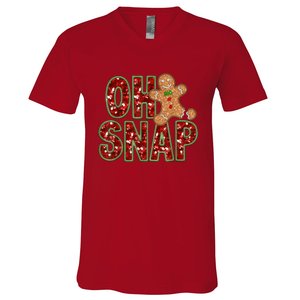 Red Cheerful Oh Snap Gingerbread Christmas Cute Xmas V-Neck T-Shirt