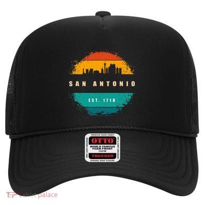 Retro City Of San Antonio Texas High Crown Mesh Back Trucker Hat