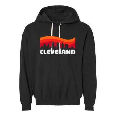 Retro Cleveland Ohio City Skyline Vintage CLE Souvenir Garment-Dyed Fleece Hoodie