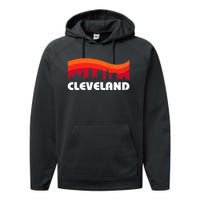 Retro Cleveland Ohio City Skyline Vintage CLE Souvenir Performance Fleece Hoodie