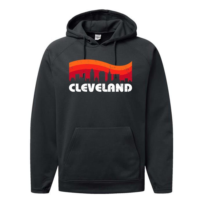 Retro Cleveland Ohio City Skyline Vintage CLE Souvenir Performance Fleece Hoodie