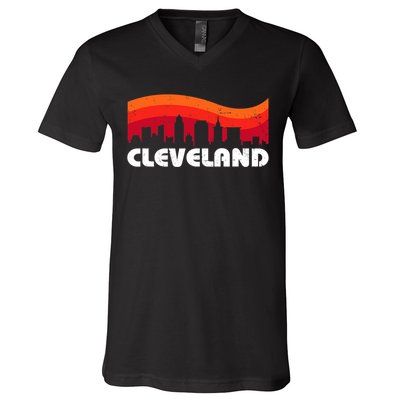 Retro Cleveland Ohio City Skyline Vintage CLE Souvenir V-Neck T-Shirt