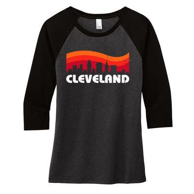 Retro Cleveland Ohio City Skyline Vintage CLE Souvenir Women's Tri-Blend 3/4-Sleeve Raglan Shirt