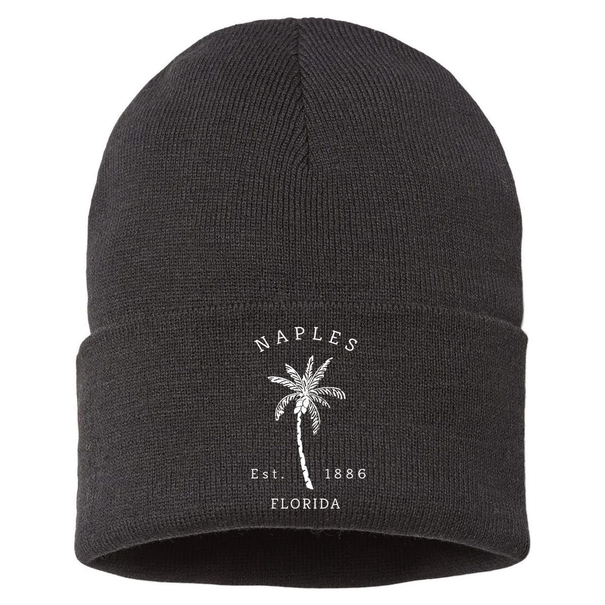 Retro Cool Original Naples Florida Beach Palm Tree Meaningful Gift Sustainable Knit Beanie