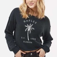 Retro Cool Original Naples Florida Beach Palm Tree Meaningful Gift Cropped Pullover Crew