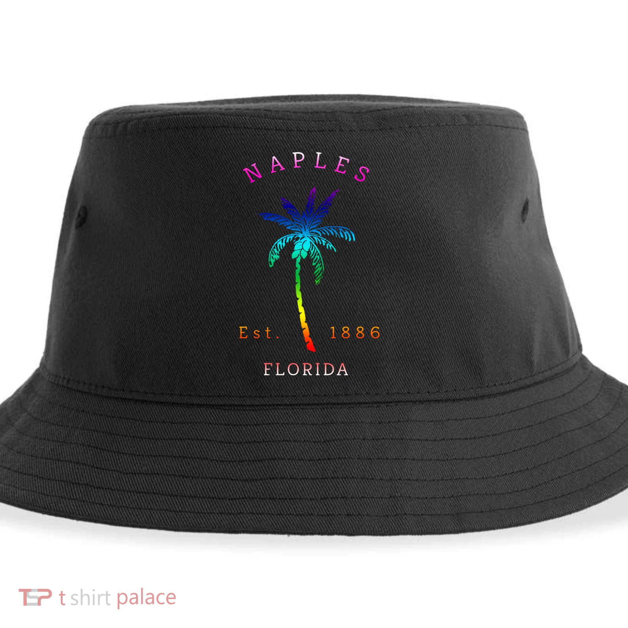 Retro Cool Original Naples Florida Beach Palm Tree Gift Sustainable Bucket Hat