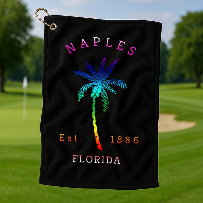 Retro Cool Original Naples Florida Beach Palm Tree Gift Golf Towel