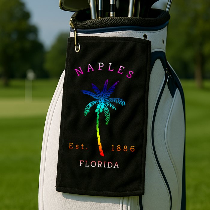 Retro Cool Original Naples Florida Beach Palm Tree Gift Golf Towel