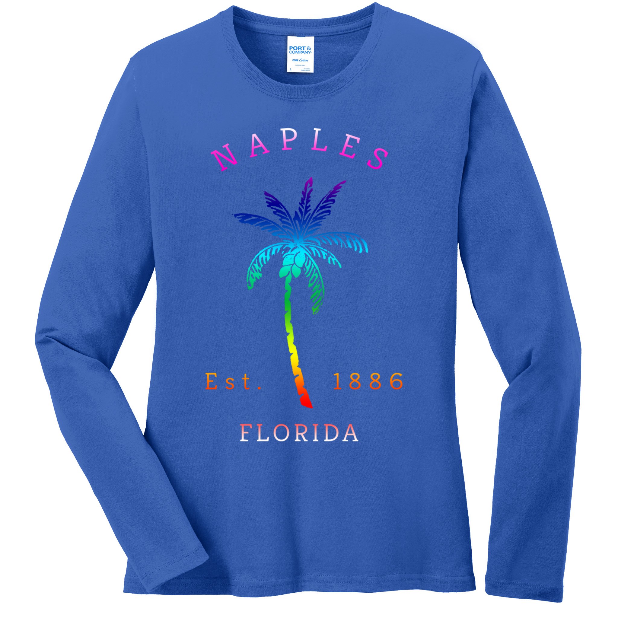 Retro Cool Original Naples Florida Beach Palm Tree Gift Ladies Long Sleeve Shirt