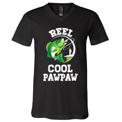 Reel Cool Pawpaw Fishing Fisherman Funny Retro Pawpaw V-Neck T-Shirt