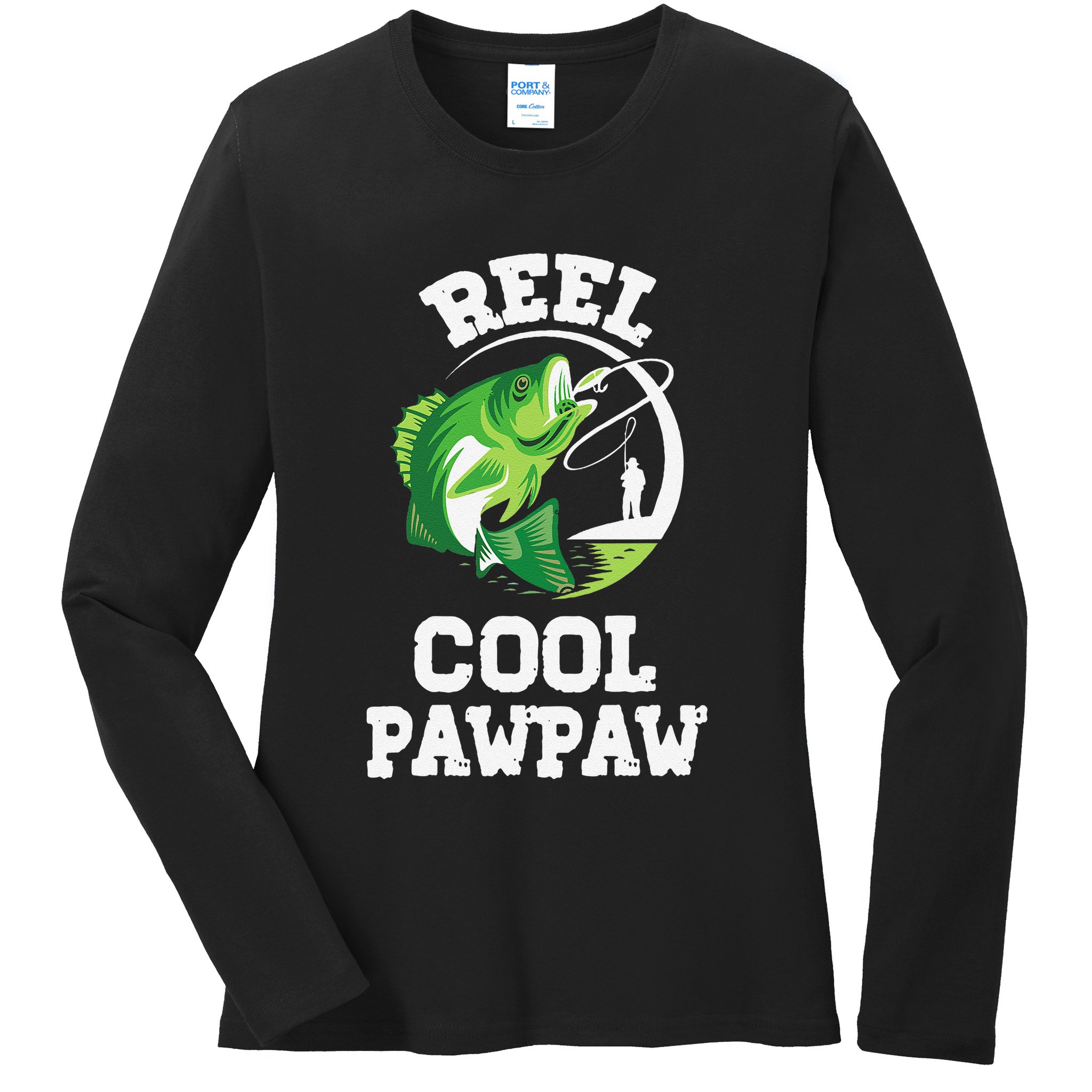 Reel Cool Pawpaw Fishing Fisherman Funny Retro Pawpaw Ladies Long Sleeve Shirt