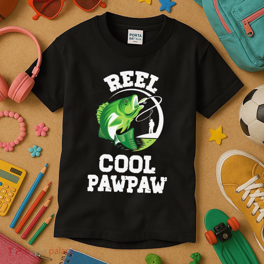 Reel Cool Pawpaw Fishing Fisherman Funny Retro Pawpaw Kids T-Shirt