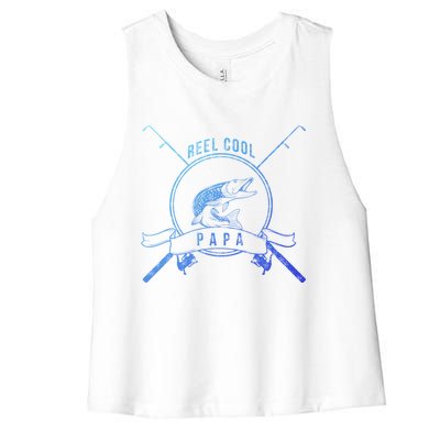 Reel Cool Papa Grandpa Fishing Gift Women's Racerback Cropped Tank