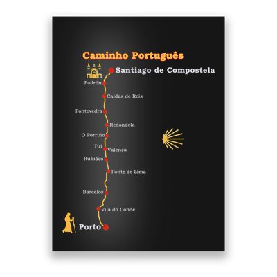 Route Caminho PortuguêS De Santiago Stages Camino Portugues Poster