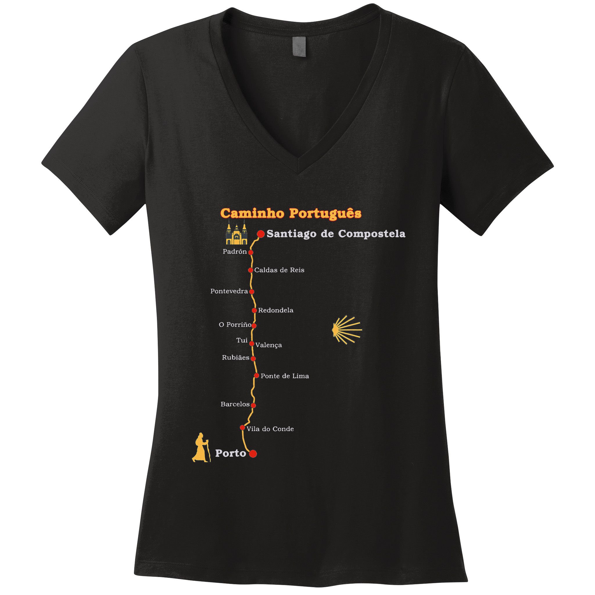 Route Caminho PortuguêS De Santiago Stages Camino Portugues Women's V-Neck T-Shirt