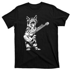 Rock Cat Playing Guitar Funny Guitar Cat Guitarist T-Shirt