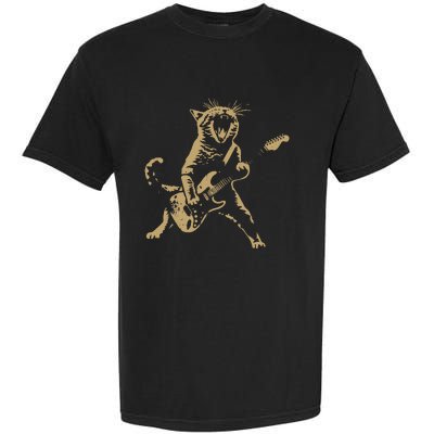 Rock Cat Playing Guitar Funny Guitar Cat Garment-Dyed Heavyweight T-Shirt