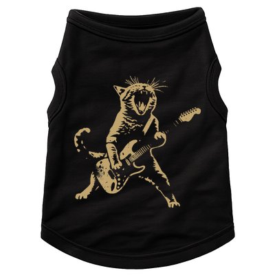 Rock Cat Playing Guitar Funny Guitar Cat Doggie Tank